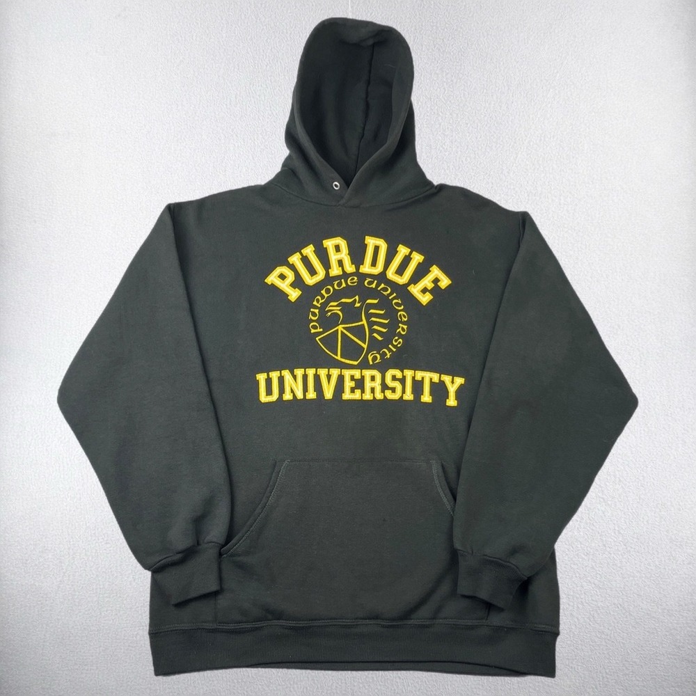 Vintage Purdue University Hoodie Men Large Black Graphic Pullover Sweatshirt 80s